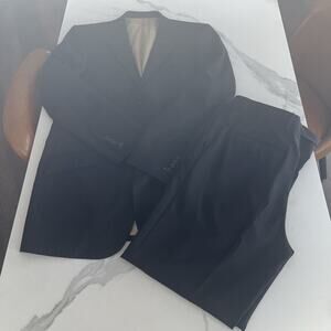 Langel & Woods Custom Brown w/ Blue Stripes Wool 2 Pc Suit Utopia Super 180's